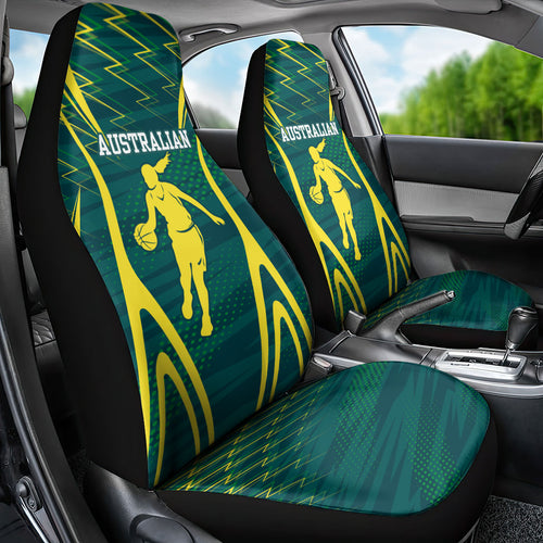 Australian Opals Basketball Car Seat Cover Iconic Green And Gold Silhouette With Sharp Abstract Graphics