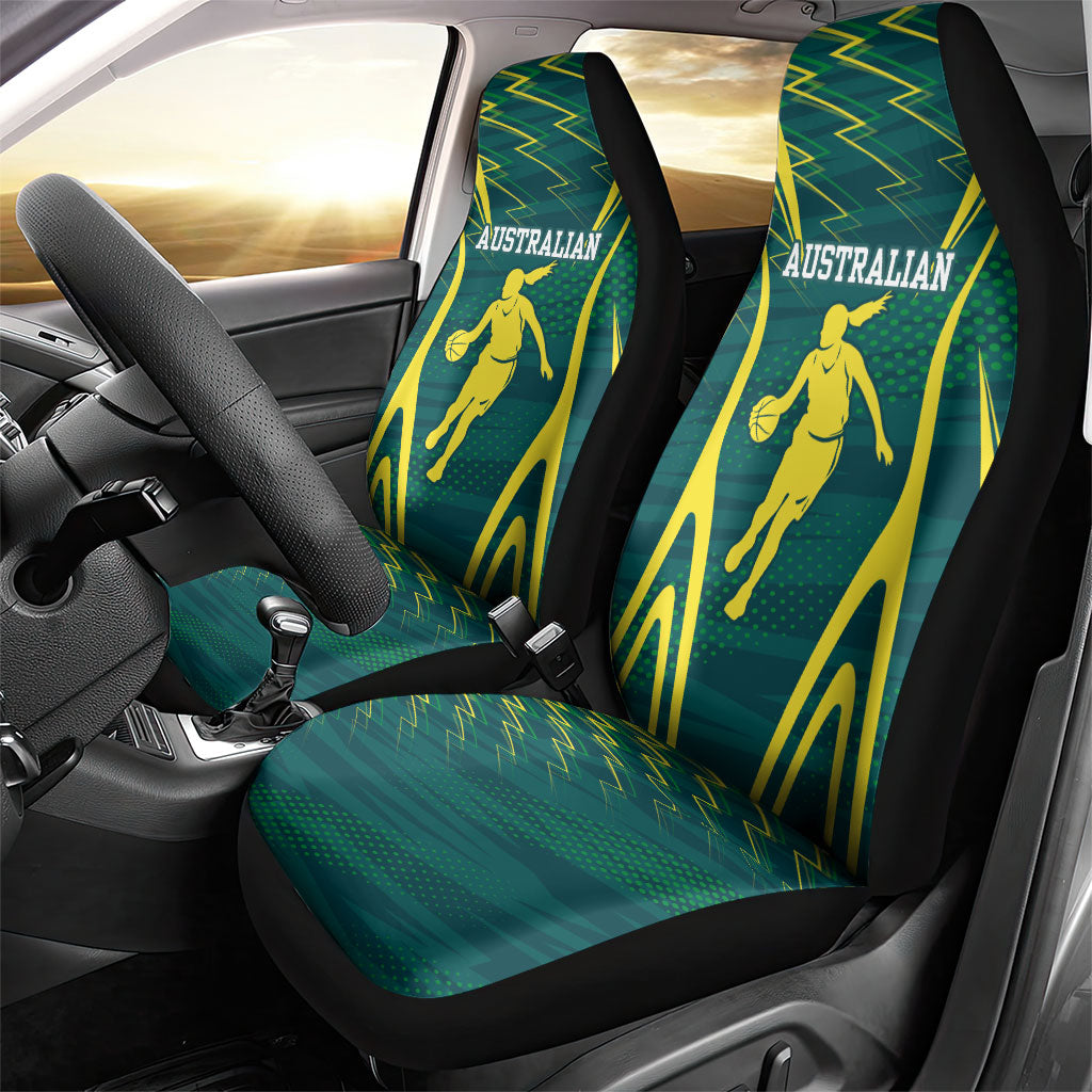 Australian Opals Basketball Car Seat Cover Iconic Green And Gold Silhouette With Sharp Abstract Graphics