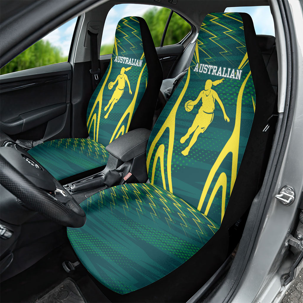 Australian Opals Basketball Car Seat Cover Iconic Green And Gold Silhouette With Sharp Abstract Graphics