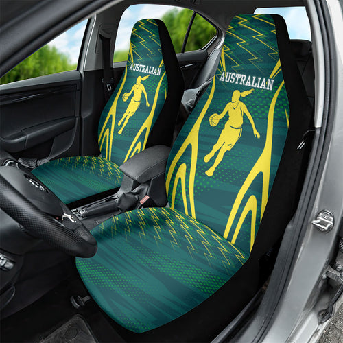 Australian Opals Basketball Car Seat Cover Iconic Green And Gold Silhouette With Sharp Abstract Graphics
