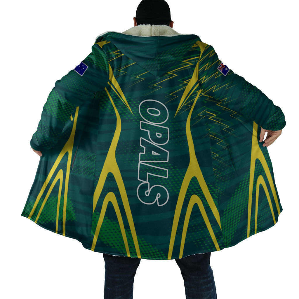 Australian Opals Basketball Cloak Iconic Green And Gold Silhouette With Sharp Abstract Graphics