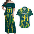 Australian Opals Basketball Couples Matching Off Shoulder Maxi Dress and Hawaiian Shirt Iconic Green And Gold Silhouette With Sharp Abstract Graphics