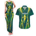 Australian Opals Basketball Couples Matching Tank Maxi Dress and Hawaiian Shirt Iconic Green And Gold Silhouette With Sharp Abstract Graphics