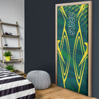 Australian Opals Basketball Door Cover Iconic Green And Gold Silhouette With Sharp Abstract Graphics