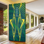 Australian Opals Basketball Door Cover Iconic Green And Gold Silhouette With Sharp Abstract Graphics