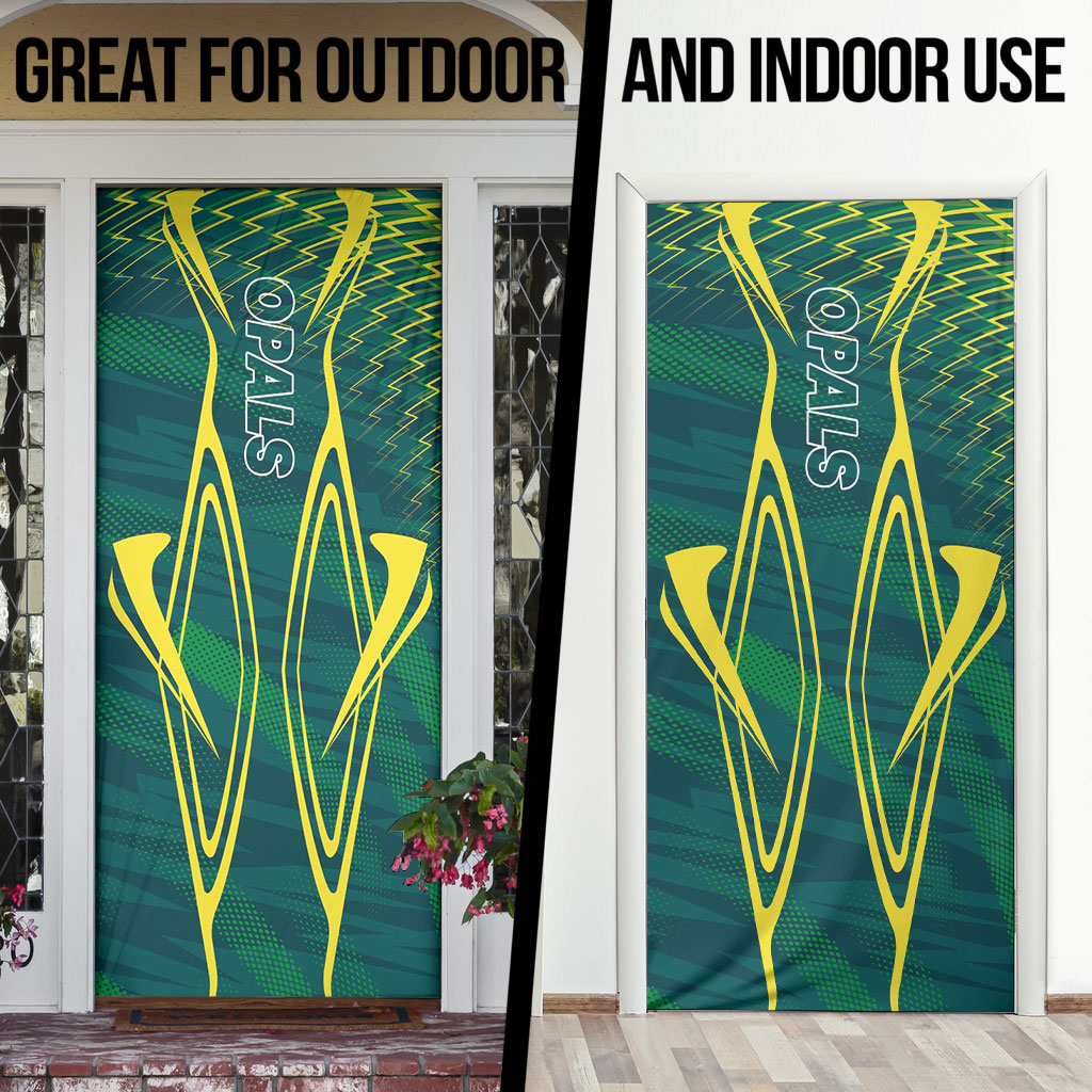Australian Opals Basketball Door Cover Iconic Green And Gold Silhouette With Sharp Abstract Graphics