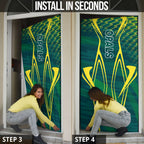 Australian Opals Basketball Door Cover Iconic Green And Gold Silhouette With Sharp Abstract Graphics