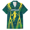 Australian Opals Basketball Family Matching Off The Shoulder Long Sleeve Dress and Hawaiian Shirt Iconic Green And Gold Silhouette With Sharp Abstract Graphics
