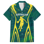 Australian Opals Basketball Family Matching Off The Shoulder Long Sleeve Dress and Hawaiian Shirt Iconic Green And Gold Silhouette With Sharp Abstract Graphics