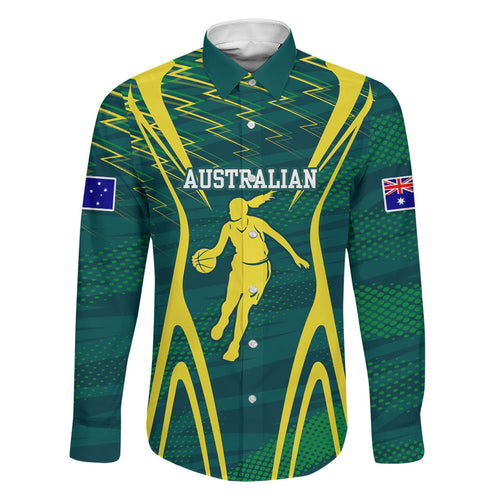 Australian Opals Basketball Family Matching Puletasi and Hawaiian Shirt Iconic Green And Gold Silhouette With Sharp Abstract Graphics