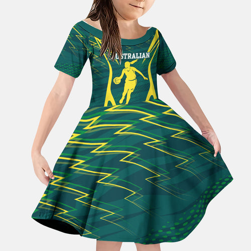 Australian Opals Basketball Family Matching Summer Maxi Dress and Hawaiian Shirt Iconic Green And Gold Silhouette With Sharp Abstract Graphics