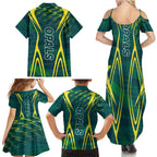 Australian Opals Basketball Family Matching Summer Maxi Dress and Hawaiian Shirt Iconic Green And Gold Silhouette With Sharp Abstract Graphics