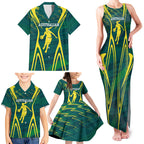 Australian Opals Basketball Family Matching Tank Maxi Dress and Hawaiian Shirt Iconic Green And Gold Silhouette With Sharp Abstract Graphics