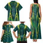Australian Opals Basketball Family Matching Tank Maxi Dress and Hawaiian Shirt Iconic Green And Gold Silhouette With Sharp Abstract Graphics