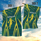 Australian Opals Basketball Garden Flag Iconic Green And Gold Silhouette With Sharp Abstract Graphics