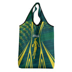 Australian Opals Basketball Grocery Bag Iconic Green And Gold Silhouette With Sharp Abstract Graphics