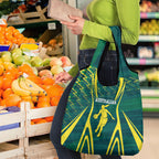 Australian Opals Basketball Grocery Bag Iconic Green And Gold Silhouette With Sharp Abstract Graphics