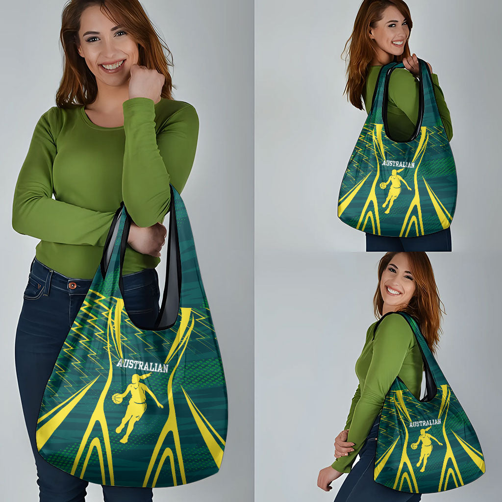 Australian Opals Basketball Grocery Bag Iconic Green And Gold Silhouette With Sharp Abstract Graphics