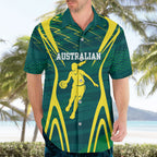 Australian Opals Basketball Hawaiian Shirt Iconic Green And Gold Silhouette With Sharp Abstract Graphics