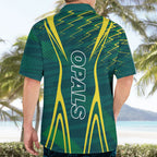 Australian Opals Basketball Hawaiian Shirt Iconic Green And Gold Silhouette With Sharp Abstract Graphics