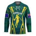 Australian Opals Basketball Hockey Jersey Iconic Green And Gold Silhouette With Sharp Abstract Graphics