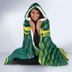 Australian Opals Basketball Hooded Blanket Iconic Green And Gold Silhouette With Sharp Abstract Graphics