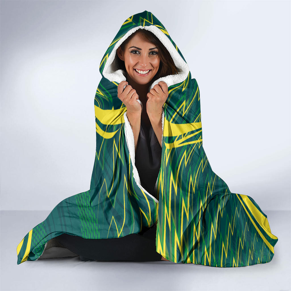 Australian Opals Basketball Hooded Blanket Iconic Green And Gold Silhouette With Sharp Abstract Graphics