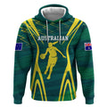 Australian Opals Basketball Hoodie Iconic Green And Gold Silhouette With Sharp Abstract Graphics