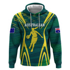 Australian Opals Basketball Hoodie Iconic Green And Gold Silhouette With Sharp Abstract Graphics