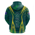 Australian Opals Basketball Hoodie Iconic Green And Gold Silhouette With Sharp Abstract Graphics