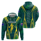 Australian Opals Basketball Hoodie Iconic Green And Gold Silhouette With Sharp Abstract Graphics