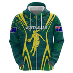 Australian Opals Basketball Hoodie Iconic Green And Gold Silhouette With Sharp Abstract Graphics