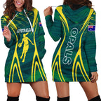 Australian Opals Basketball Hoodie Dress Iconic Green And Gold Silhouette With Sharp Abstract Graphics