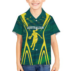 Australian Opals Basketball Kid Hawaiian Shirt Iconic Green And Gold Silhouette With Sharp Abstract Graphics