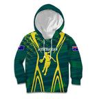 Australian Opals Basketball Kid Hoodie Iconic Green And Gold Silhouette With Sharp Abstract Graphics