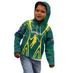 Australian Opals Basketball Kid Hoodie Iconic Green And Gold Silhouette With Sharp Abstract Graphics
