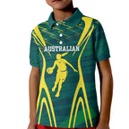Australian Opals Basketball Kid Polo Shirt Iconic Green And Gold Silhouette With Sharp Abstract Graphics