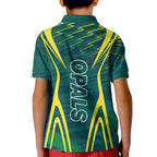 Australian Opals Basketball Kid Polo Shirt Iconic Green And Gold Silhouette With Sharp Abstract Graphics