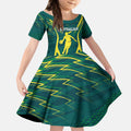 Australian Opals Basketball Kid Short Sleeve Dress Iconic Green And Gold Silhouette With Sharp Abstract Graphics