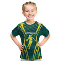 Australian Opals Basketball Kid T Shirt Iconic Green And Gold Silhouette With Sharp Abstract Graphics