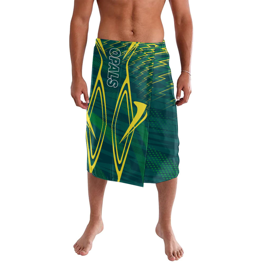 Australian Opals Basketball Lavalava Iconic Green And Gold Silhouette With Sharp Abstract Graphics