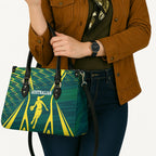 Australian Opals Basketball Leather Bag Iconic Green And Gold Silhouette With Sharp Abstract Graphics