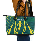 Australian Opals Basketball Leather Tote Bag Iconic Green And Gold Silhouette With Sharp Abstract Graphics