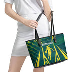 Australian Opals Basketball Leather Tote Bag Iconic Green And Gold Silhouette With Sharp Abstract Graphics
