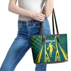 Australian Opals Basketball Leather Tote Bag Iconic Green And Gold Silhouette With Sharp Abstract Graphics