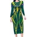 Australian Opals Basketball Long Sleeve Bodycon Dress Iconic Green And Gold Silhouette With Sharp Abstract Graphics