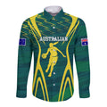 Australian Opals Basketball Long Sleeve Button Shirt Iconic Green And Gold Silhouette With Sharp Abstract Graphics