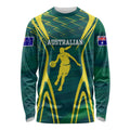 Australian Opals Basketball Long Sleeve Shirt Iconic Green And Gold Silhouette With Sharp Abstract Graphics