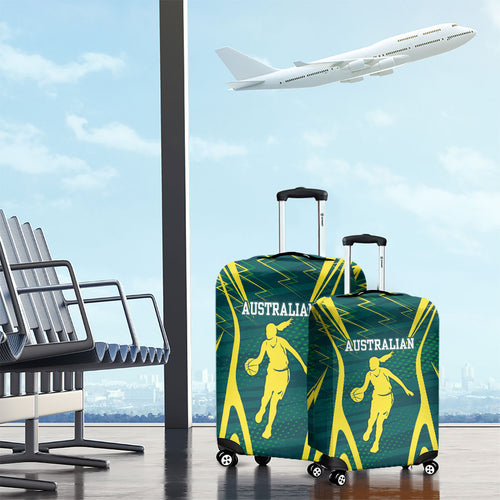 Australian Opals Basketball Luggage Cover Iconic Green And Gold Silhouette With Sharp Abstract Graphics
