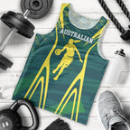 Australian Opals Basketball Men Tank Top Iconic Green And Gold Silhouette With Sharp Abstract Graphics
